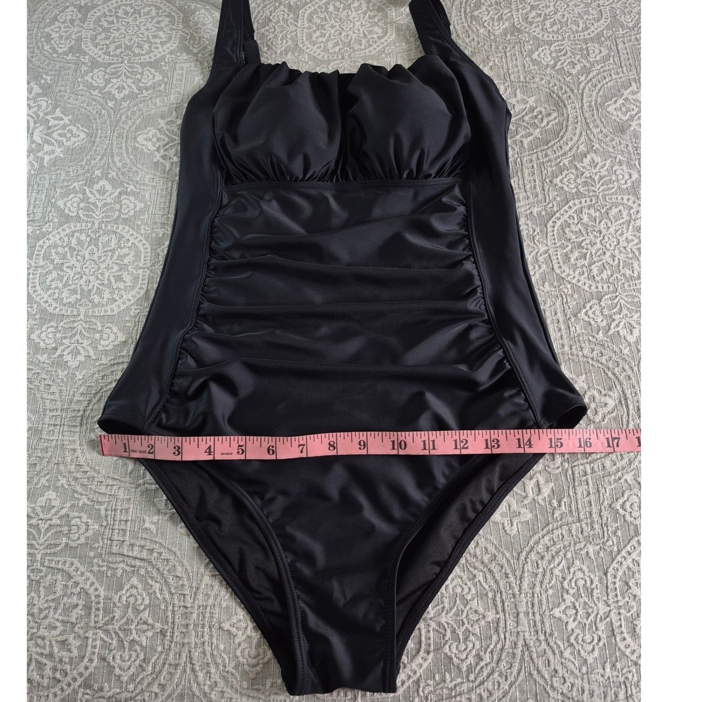 Aqua Eve Womens‎ One Piece Swimsuit Black Ruched Tummy Control Size L - Picture 4 of 9